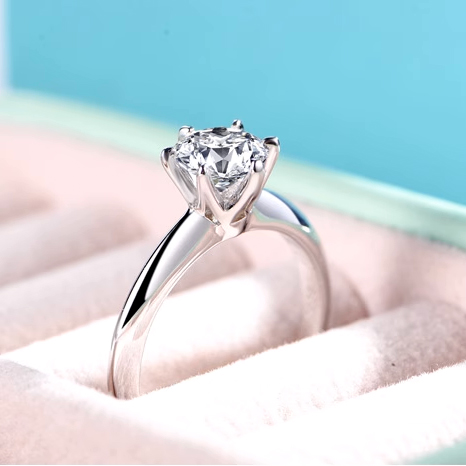 Round Synthetic Moissanite Classic Six Prong Ring S925