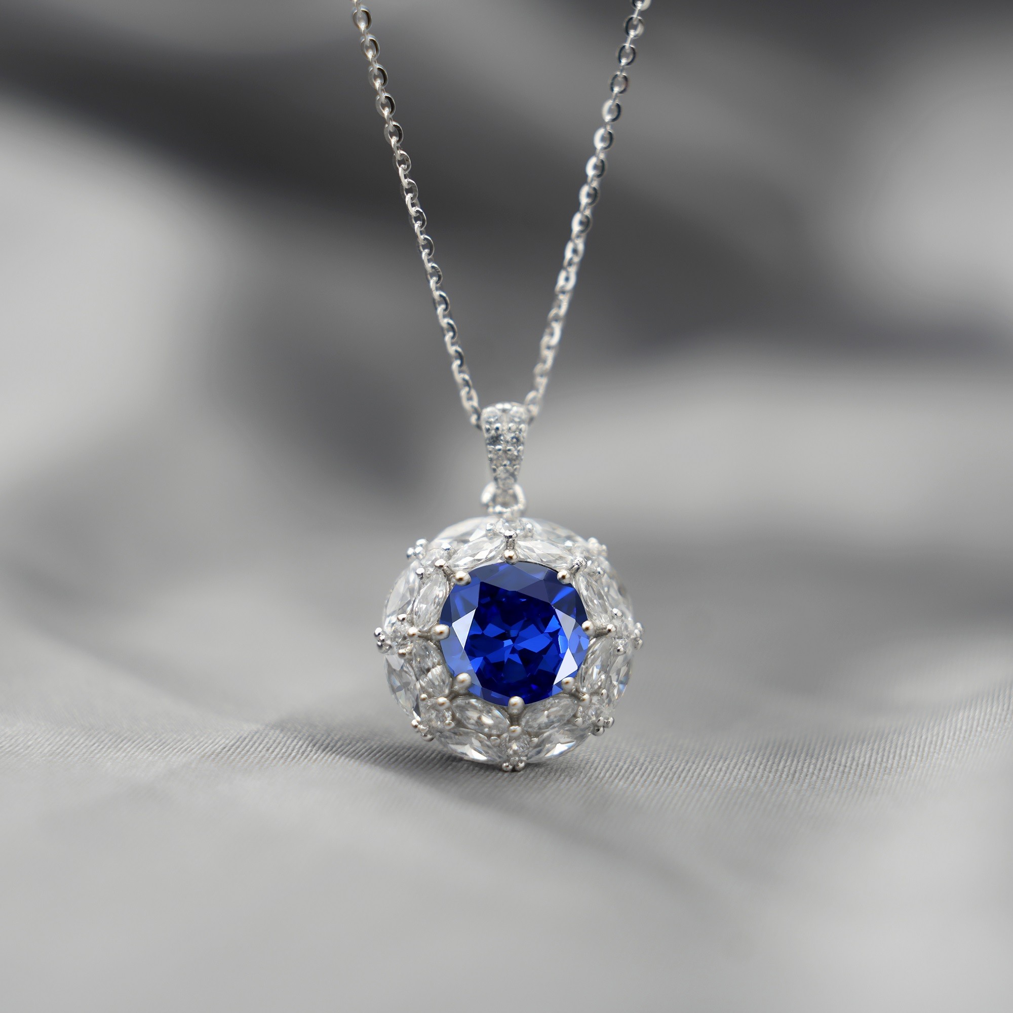 Round Synthetic Moissanite Bling Clustered Halo Pendant Necklace S925