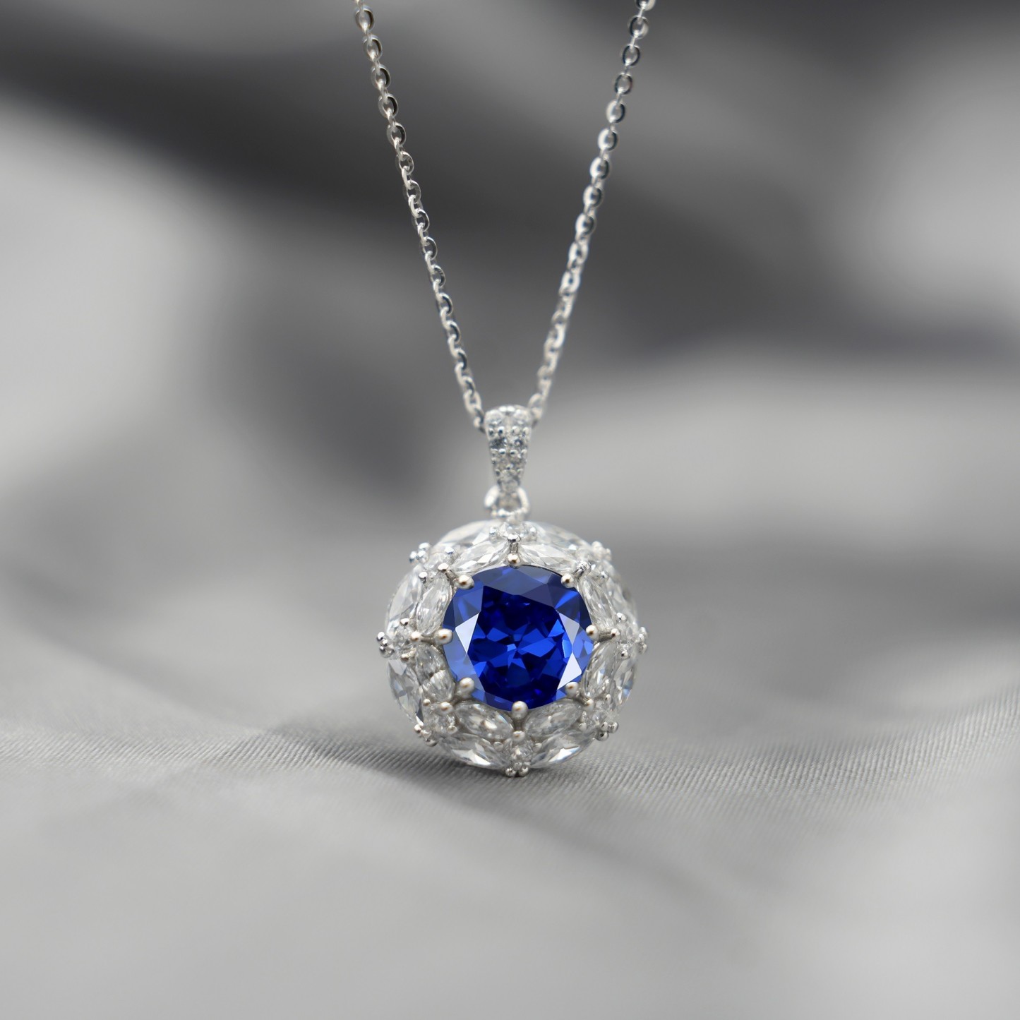 Round Synthetic Moissanite Bling Clustered Halo Pendant Necklace S925