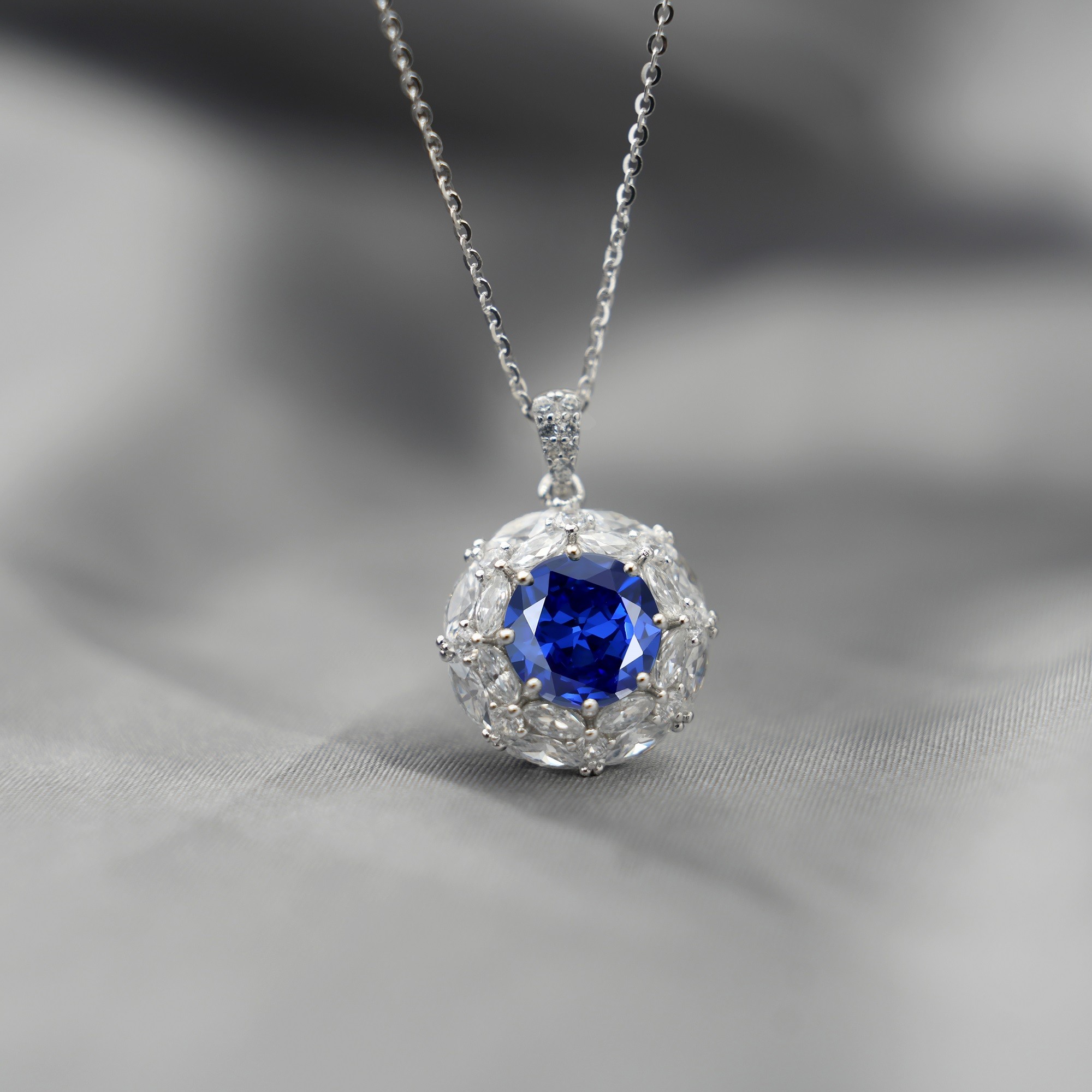 Round Synthetic Moissanite Bling Clustered Halo Pendant Necklace S925