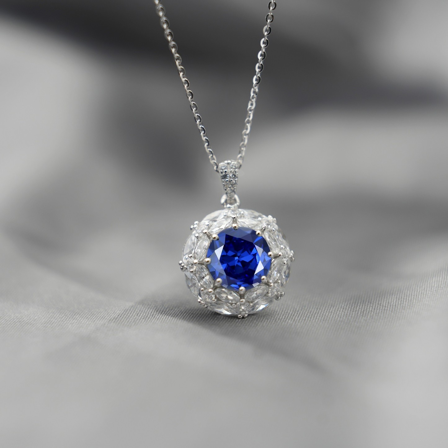 Round Synthetic Moissanite Bling Clustered Halo Pendant Necklace S925