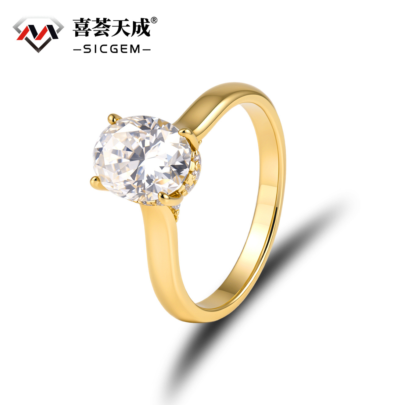 Delzzad 2ct Solitaire Oval Promise Engagement Ring Synthetic Moissanit