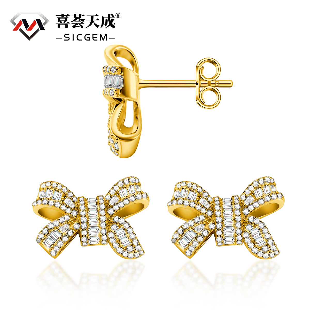 Bow Stud Earrings Bow-knot Earrings Synthetic Moissanite S925 Stud Earrings