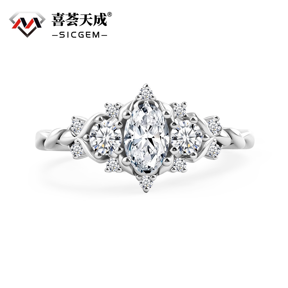 0.7ct Vintage Cluster Marquise Cut Engagement S925/Copper Ring Band VVS Synthetic Moissanite Ring