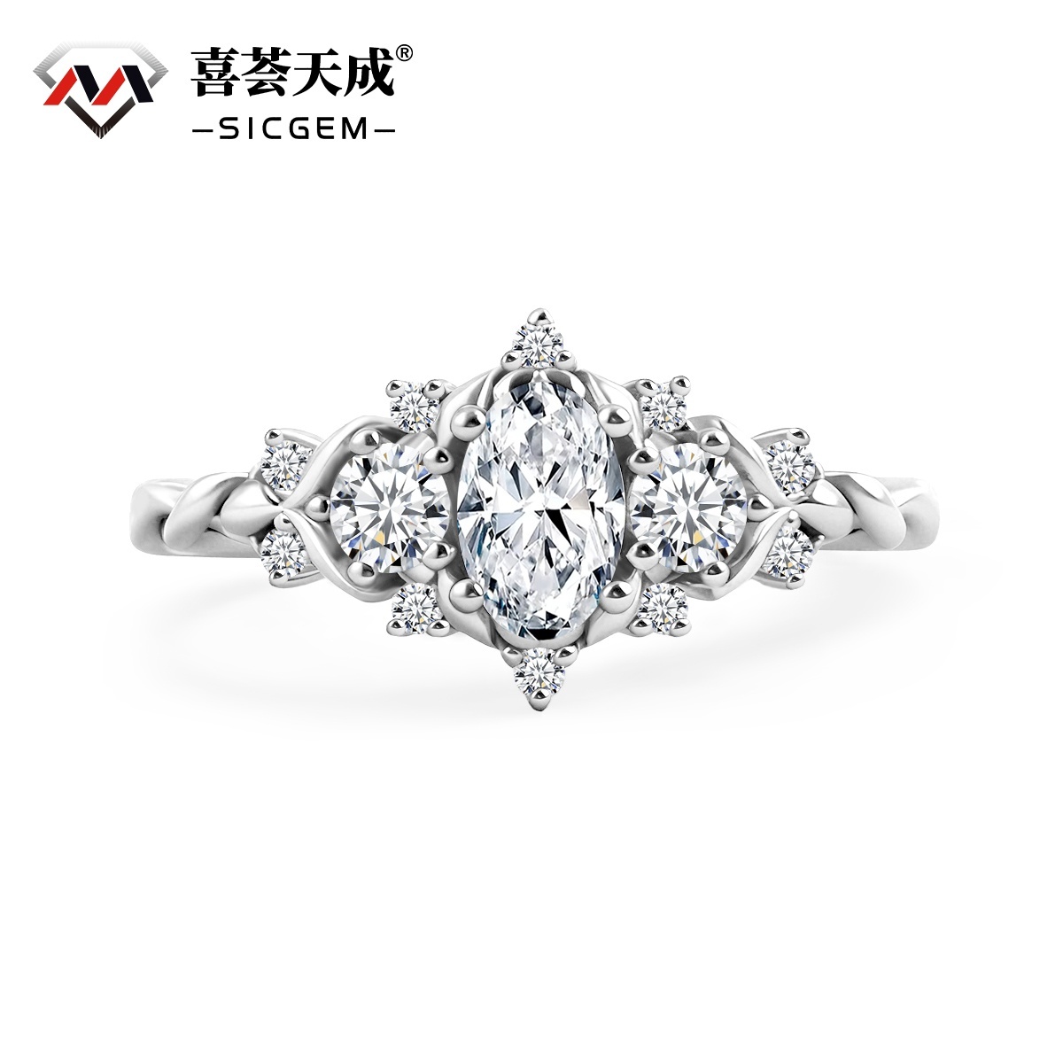 0.7ct Vintage Cluster Marquise Cut Engagement S925/Copper Ring Band VVS Synthetic Moissanite Ring