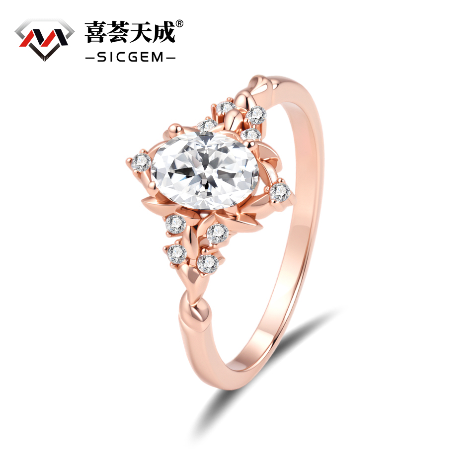1ct Love Blossom Ring Elegant Rose Golden Engagement Ring Oval Cut Synthetic Moissanite S925 Ring Band for Women