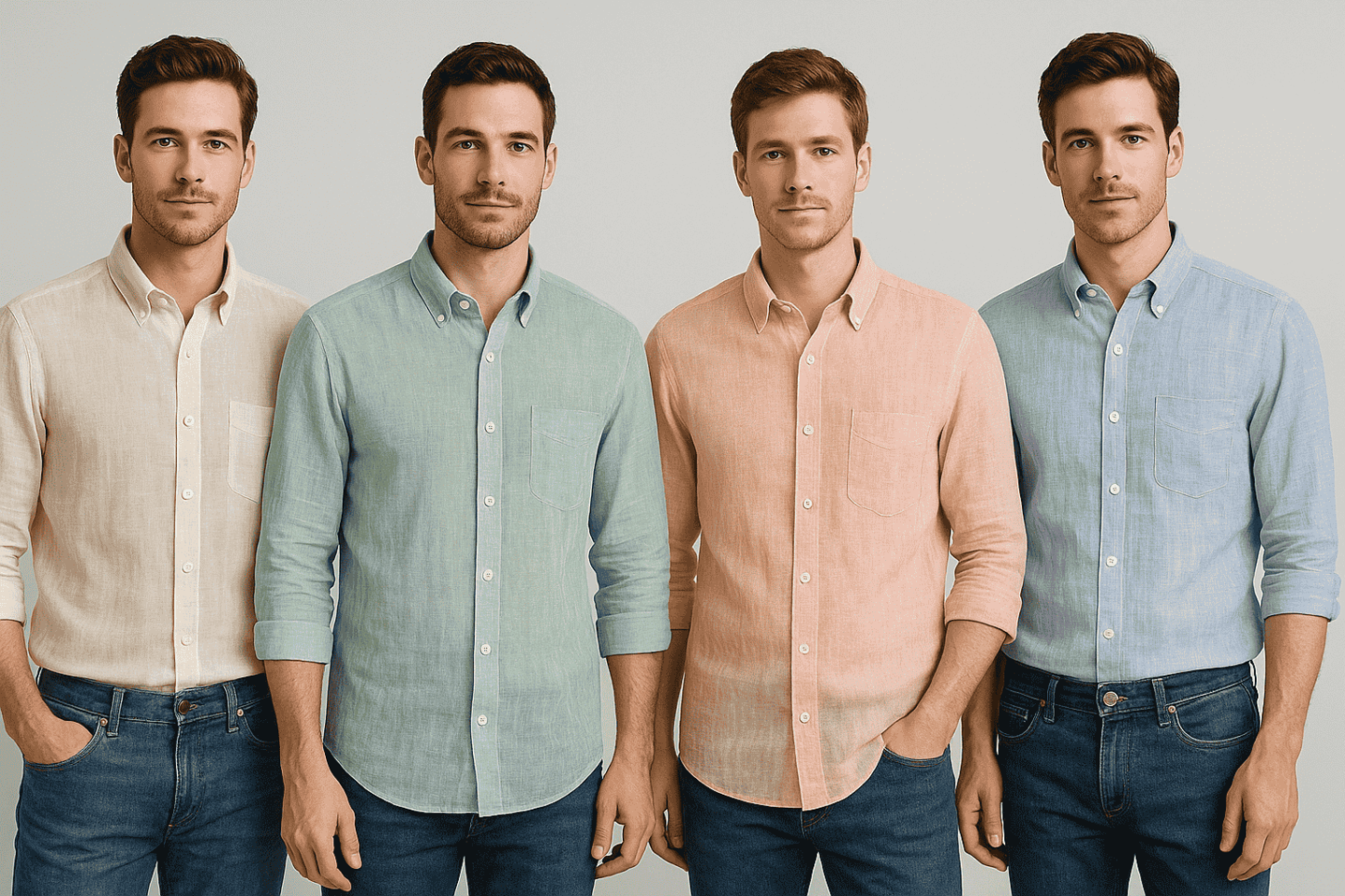 Men's Premium Line Cotton Linen Shirts (Pack Of 4)