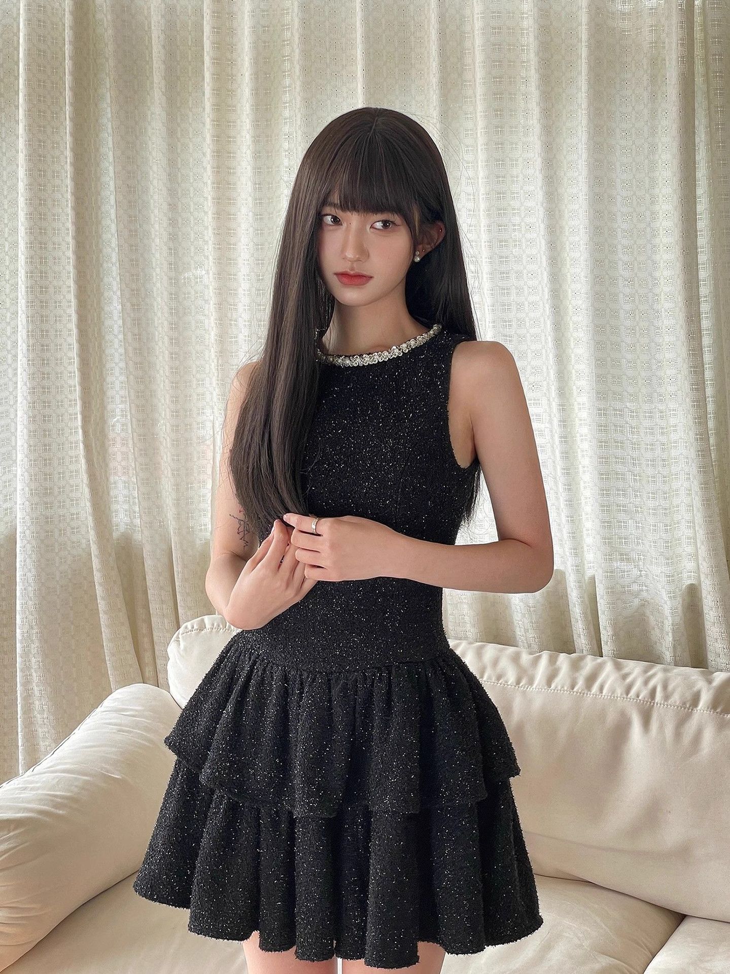 气质千金感小黑裙连衣裙