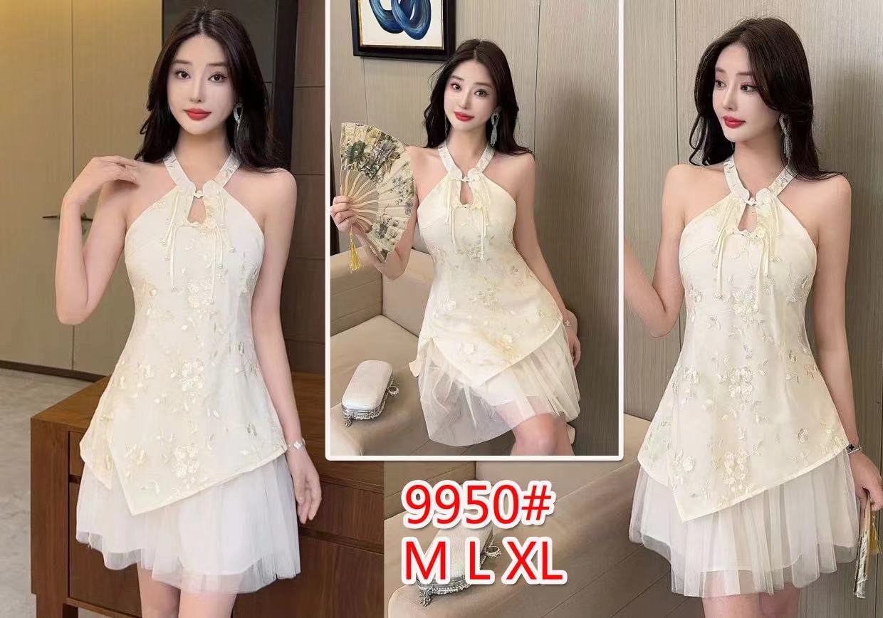 2026春夏季新款中式女装潮绣花网纱拼接露肩设计感小众低胸连衣裙