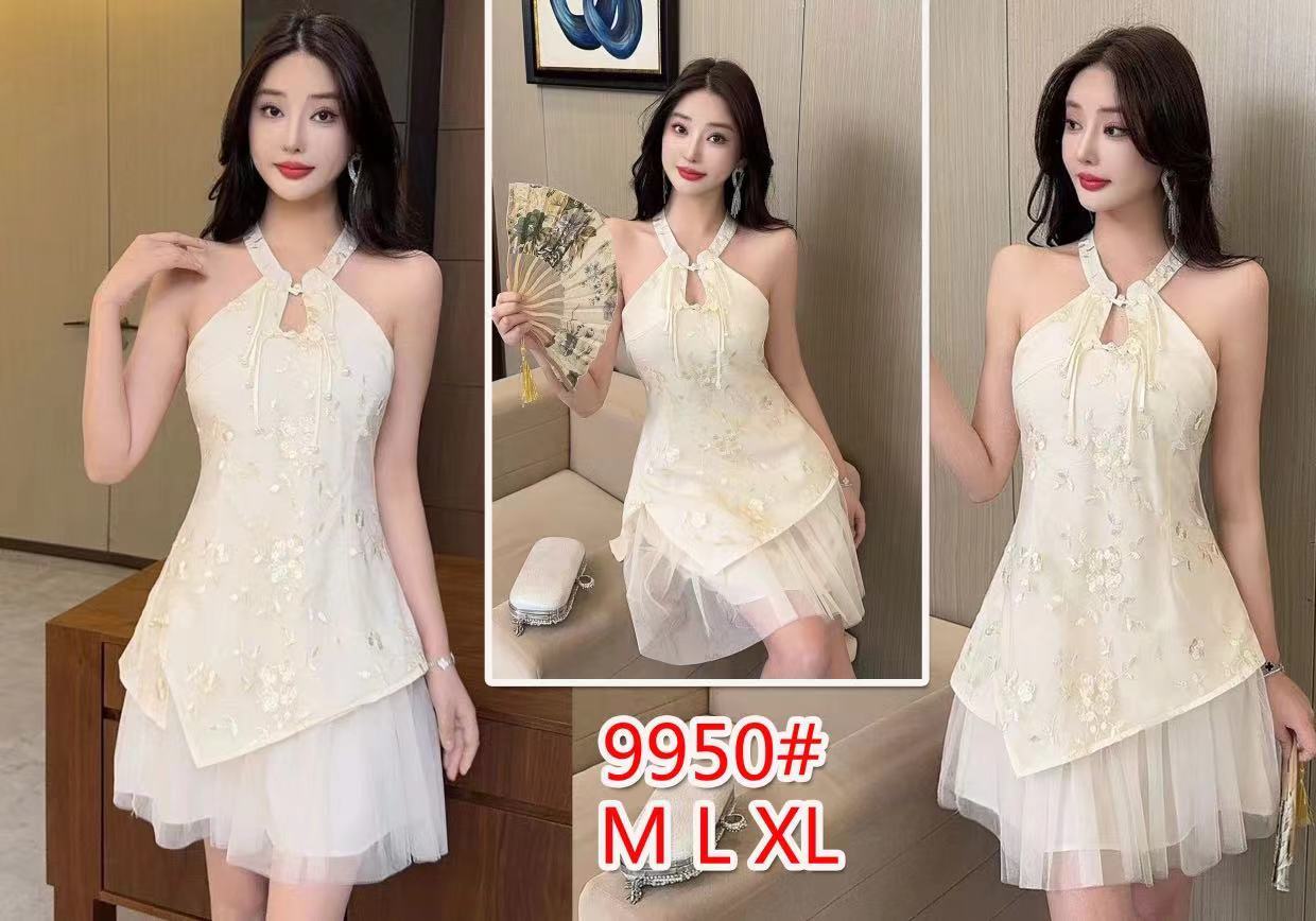 2026春夏季新款中式女装潮绣花网纱拼接露肩设计感小众低胸连衣裙