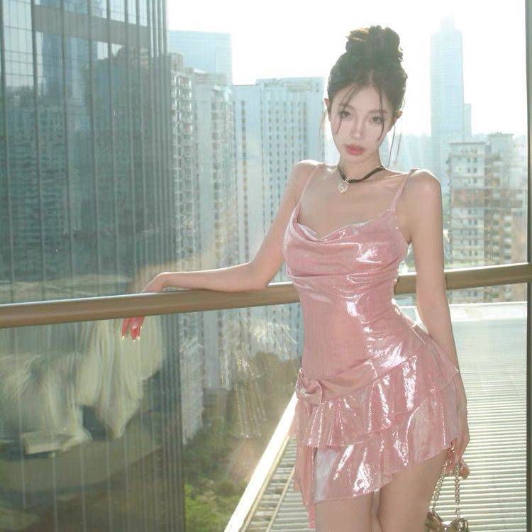 2026春夏季浪漫不规则荷叶边生日公主裙蝴蝶结显瘦吊带连衣裙