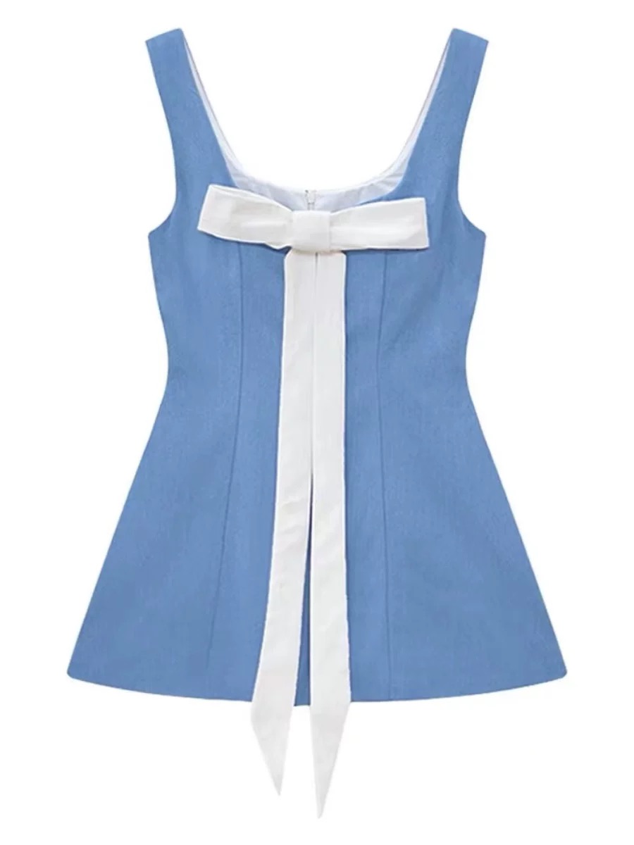 2026年春夏季韩版纯欲甜辣蝴蝶结A字气质高腰修身连衣裙