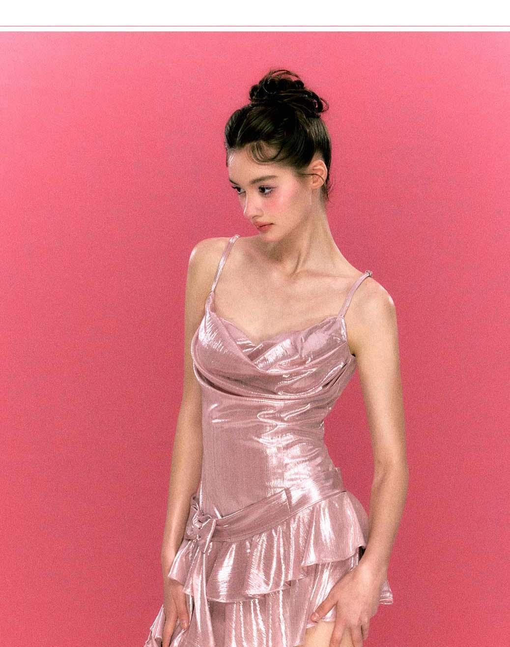 2026春夏季浪漫不规则荷叶边生日公主裙蝴蝶结显瘦吊带连衣裙