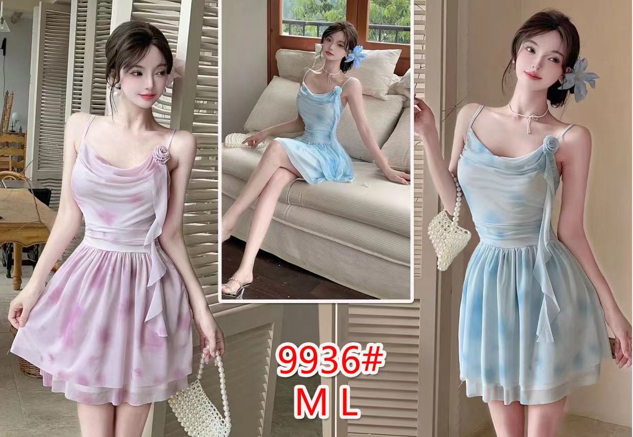 2026春夏纯欲风小清新甜美吊连衣裙小个子收腰花朵飘带网纱蓬蓬裙短裙公主裙子