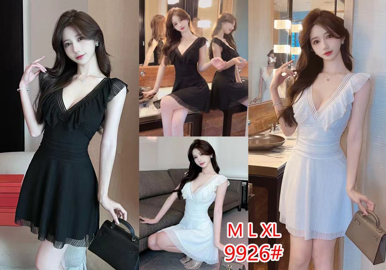 2026春夏新款v领无袖荷叶边流苏名媛辣妹小心机遮肚子收腰大摆连衣裙