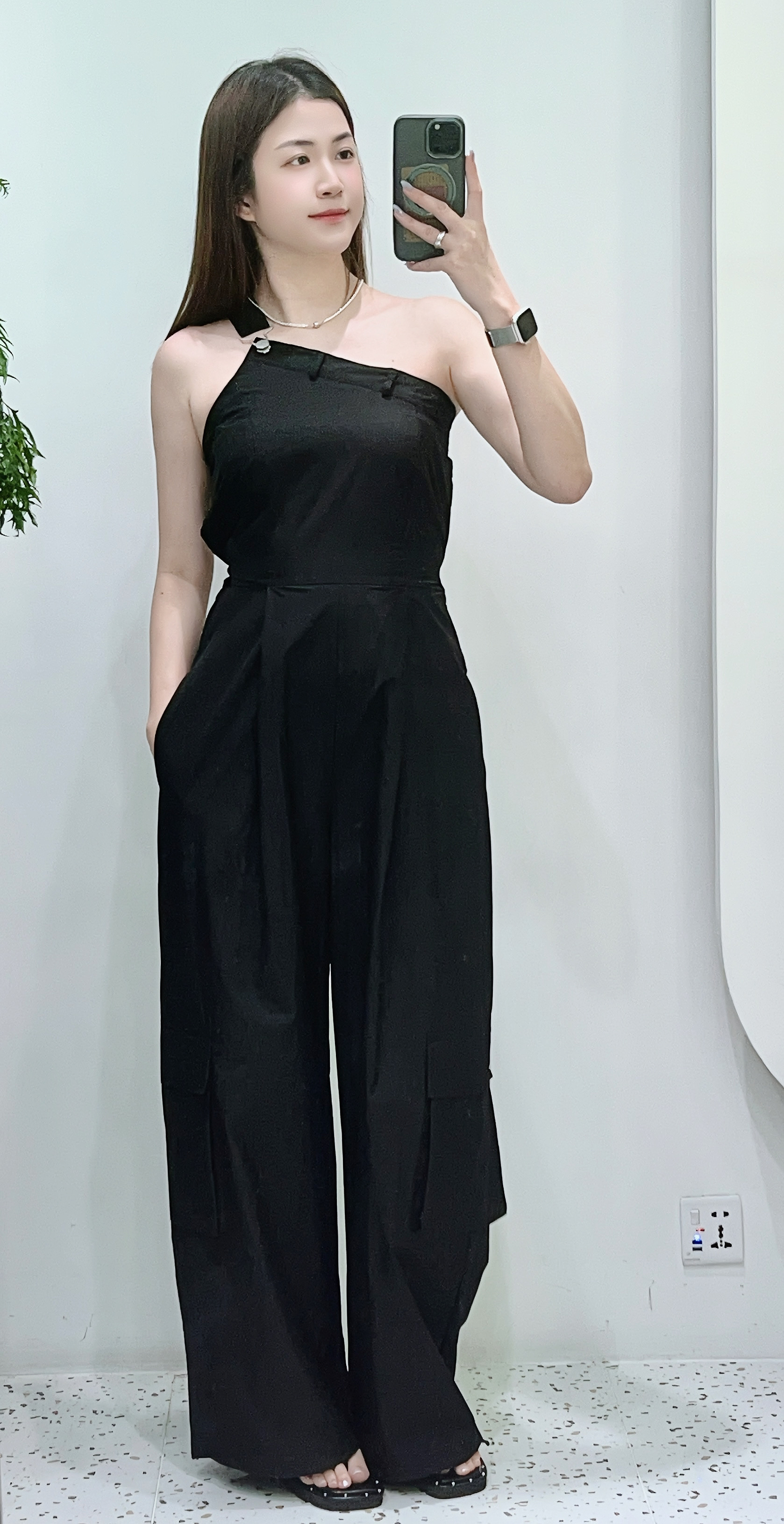 斜肩腰簾JUMPSUIT