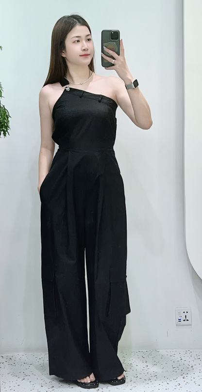 斜肩腰簾JUMPSUIT