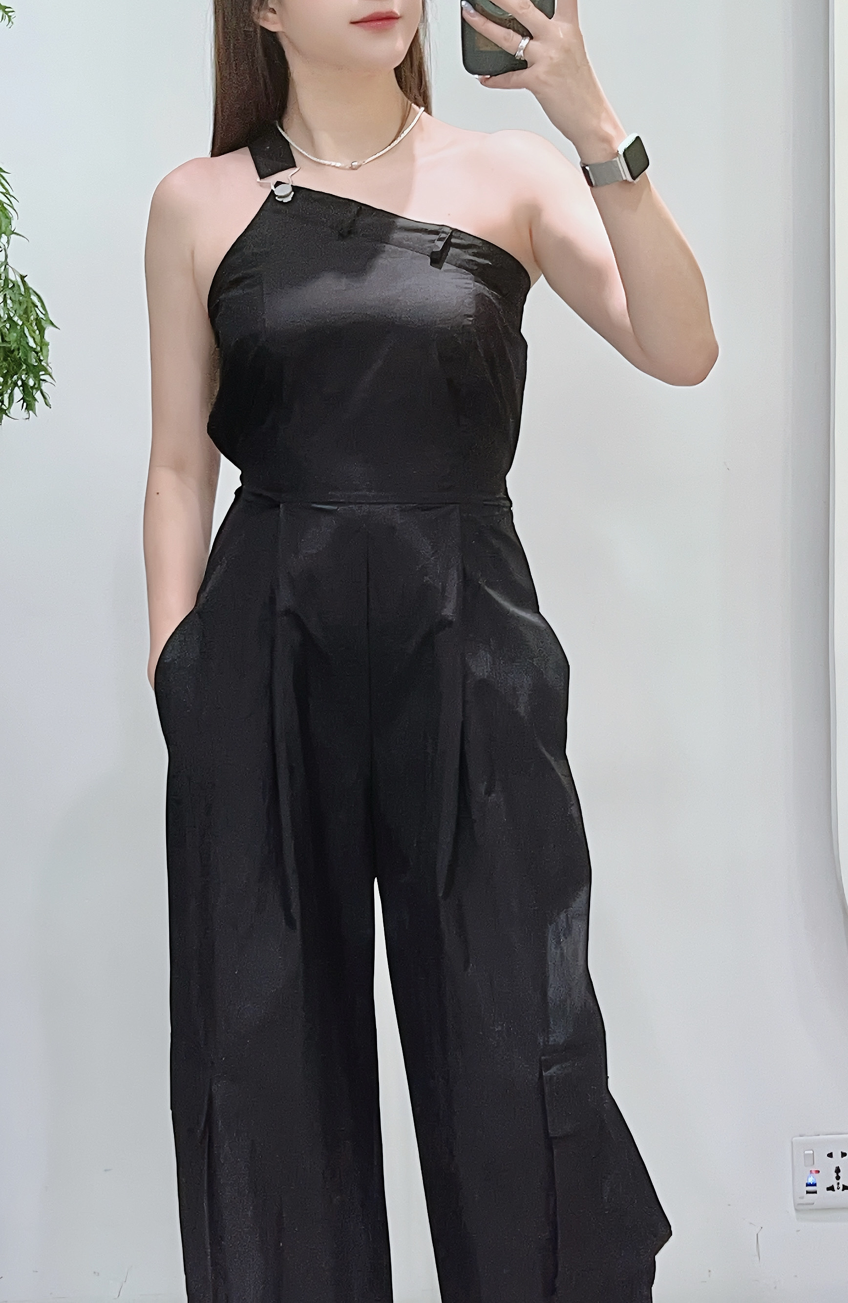 斜肩腰簾JUMPSUIT