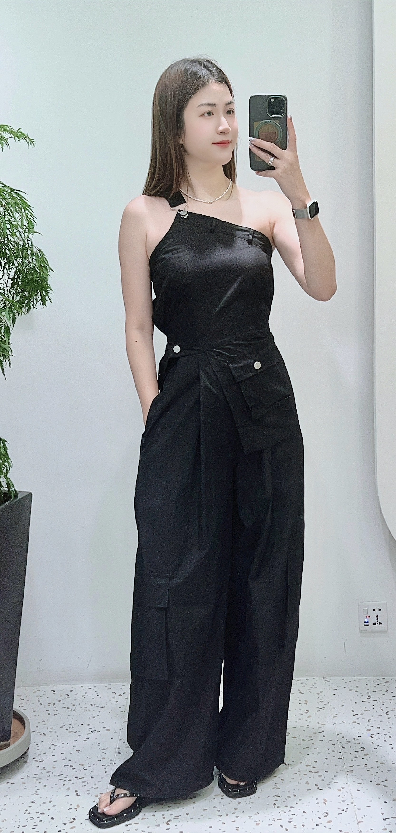 斜肩腰簾JUMPSUIT