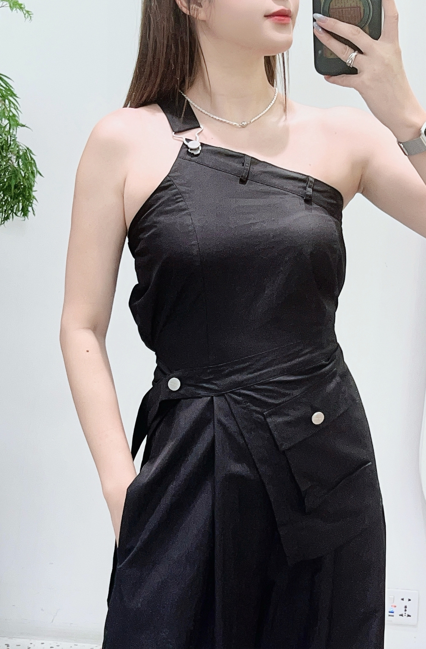 斜肩腰簾JUMPSUIT