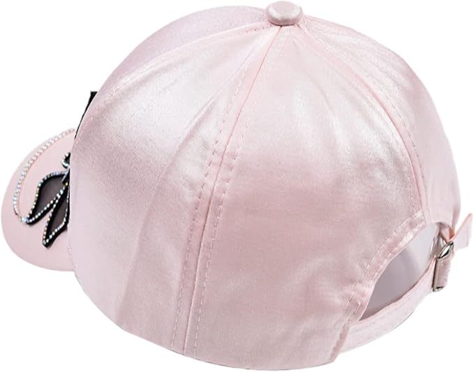 レディース サテン キャップ ワンポイント ラインストーン キラキラ かわいい ブラック 帽子 ゴルフ 調整