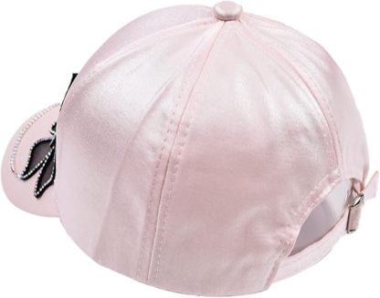 レディース サテン キャップ ワンポイント ラインストーン キラキラ かわいい ブラック 帽子 ゴルフ 調整