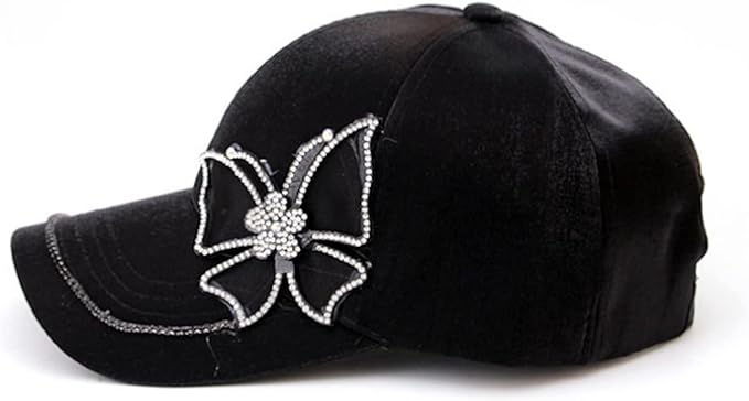 レディース サテン キャップ ワンポイント ラインストーン キラキラ かわいい ブラック 帽子 ゴルフ 調整
