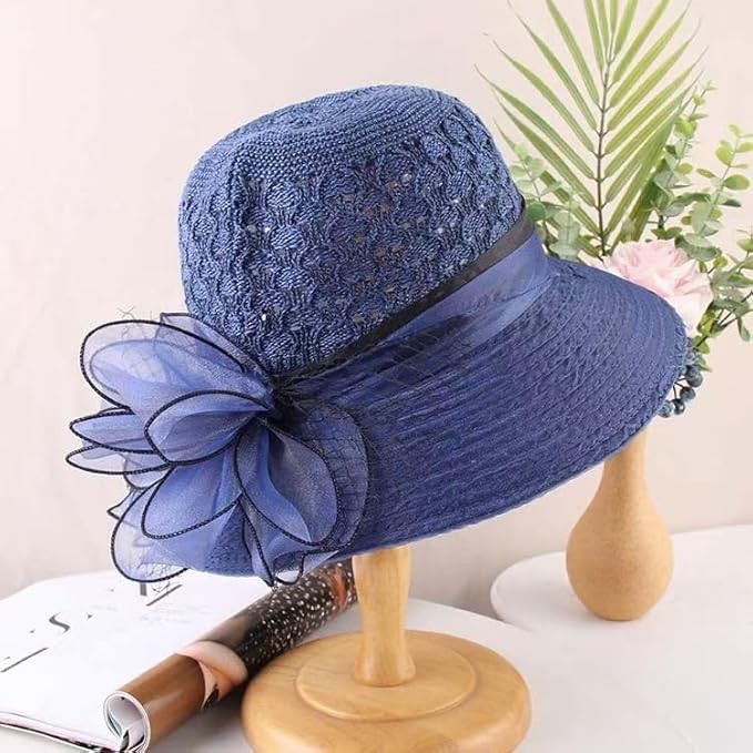 UVカット 帽子 レディース 日よけ 帽子 つば広 小顔効果 花飾り 教会 パーティー 結婚式 二次会 ビーチ 旅行 エレガント 夏 サンハット 折りたたみ 通気
