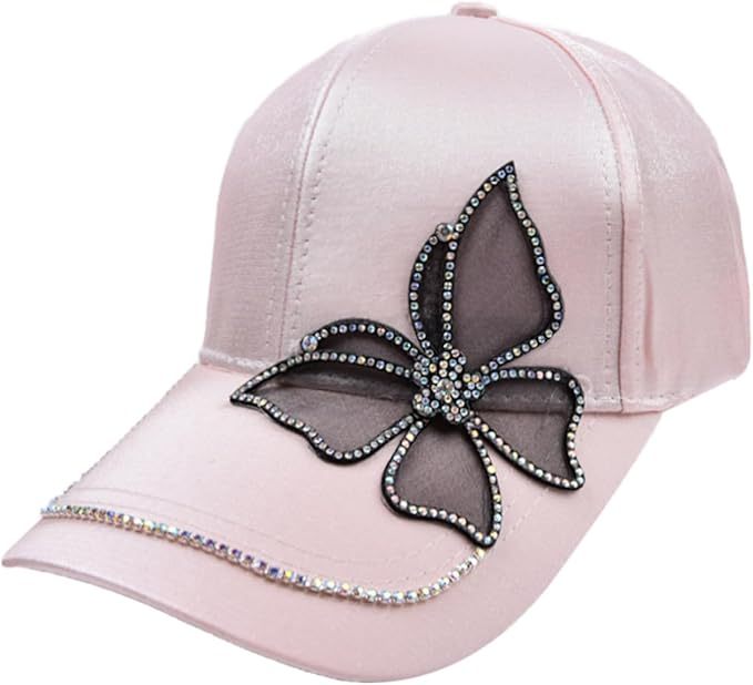 レディース サテン キャップ ワンポイント ラインストーン キラキラ かわいい ブラック 帽子 ゴルフ 調整