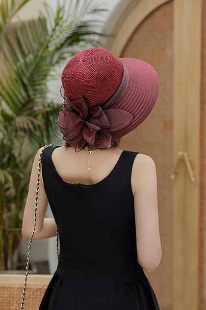 UVカット 帽子 レディース 日よけ 帽子 つば広 小顔効果 花飾り 教会 パーティー 結婚式 二次会 ビーチ 旅行 エレガント 夏 サンハット 折りたたみ 通気
