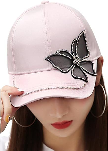 レディース サテン キャップ ワンポイント ラインストーン キラキラ かわいい ブラック 帽子 ゴルフ 調整