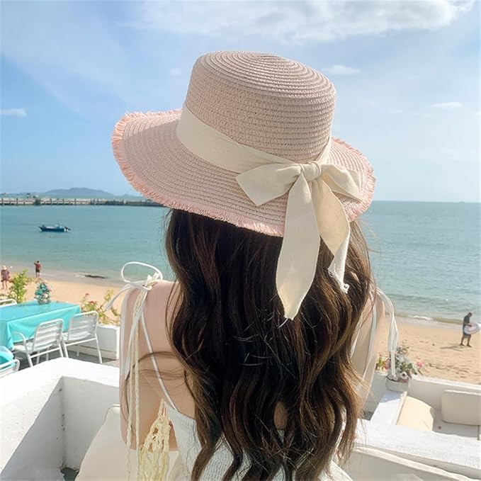 夏春 麦わら帽子レディース 蝶結び ビーチ 日焼け止め ストローハット 小顔効果 あご紐 折りたたみ ガーデニング 旅行 海 防紫外線 UVカット 天然素材 通気性