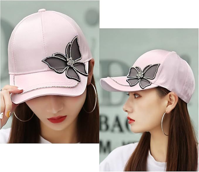 レディース サテン キャップ ワンポイント ラインストーン キラキラ かわいい ブラック 帽子 ゴルフ 調整