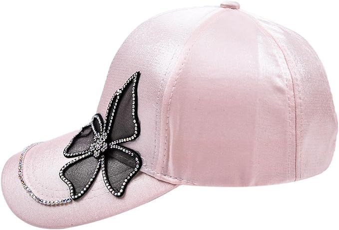 レディース サテン キャップ ワンポイント ラインストーン キラキラ かわいい ブラック 帽子 ゴルフ 調整