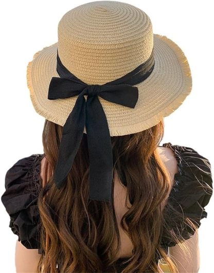 夏春 麦わら帽子レディース 蝶結び ビーチ 日焼け止め ストローハット 小顔効果 あご紐 折りたたみ ガーデニング 旅行 海 防紫外線 UVカット 天然素材 通気性