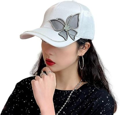 レディース サテン キャップ ワンポイント ラインストーン キラキラ かわいい ブラック 帽子 ゴルフ 調整