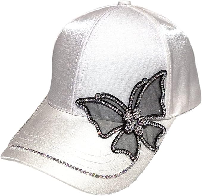 レディース サテン キャップ ワンポイント ラインストーン キラキラ かわいい ブラック 帽子 ゴルフ 調整