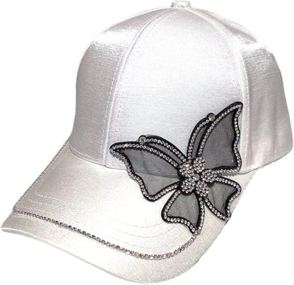 レディース サテン キャップ ワンポイント ラインストーン キラキラ かわいい ブラック 帽子 ゴルフ 調整