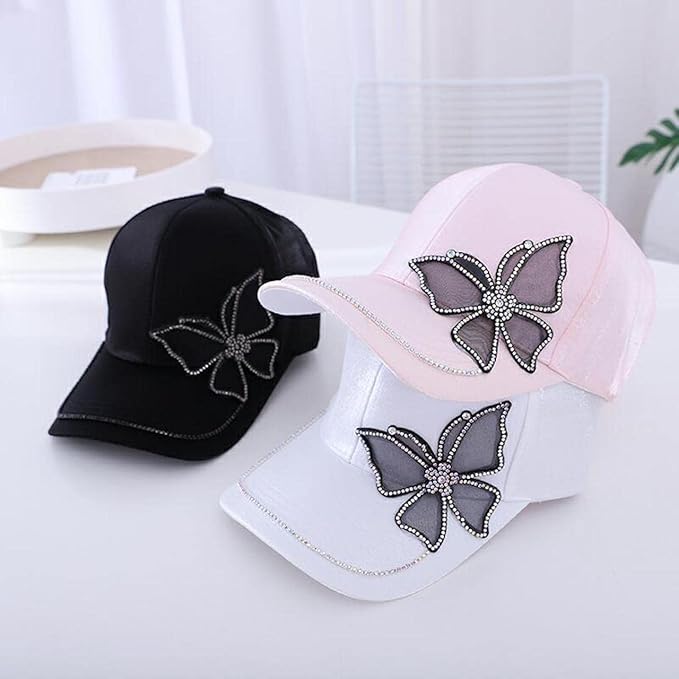 レディース サテン キャップ ワンポイント ラインストーン キラキラ かわいい ブラック 帽子 ゴルフ 調整