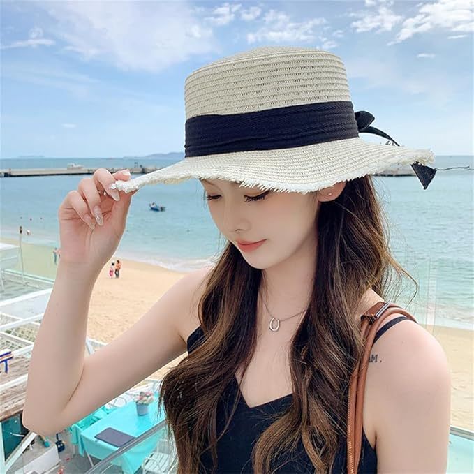 夏春 麦わら帽子レディース 蝶結び ビーチ 日焼け止め ストローハット 小顔効果 あご紐 折りたたみ ガーデニング 旅行 海 防紫外線 UVカット 天然素材 通気性