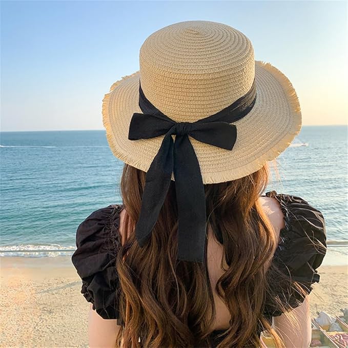 夏春 麦わら帽子レディース 蝶結び ビーチ 日焼け止め ストローハット 小顔効果 あご紐 折りたたみ ガーデニング 旅行 海 防紫外線 UVカット 天然素材 通気性