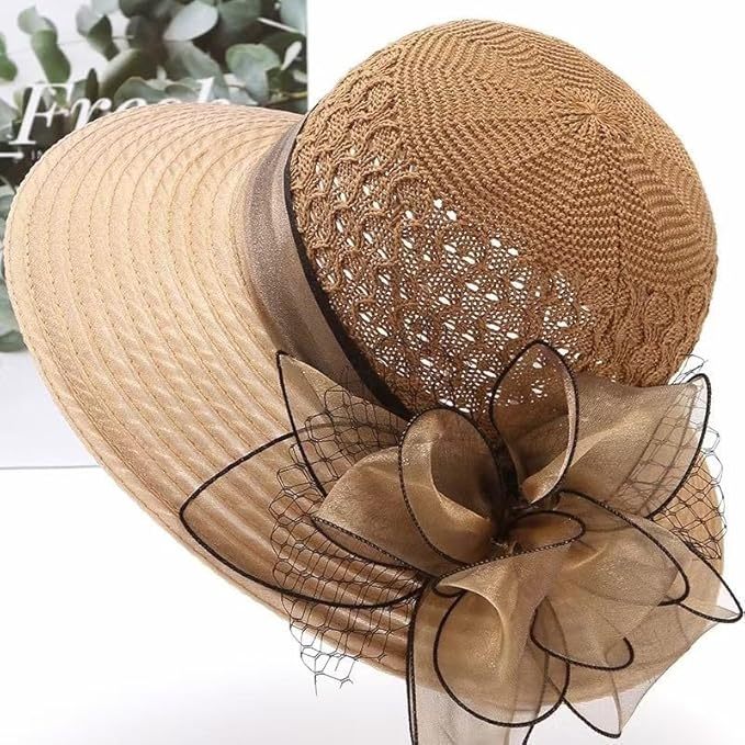 UVカット 帽子 レディース 日よけ 帽子 つば広 小顔効果 花飾り 教会 パーティー 結婚式 二次会 ビーチ 旅行 エレガント 夏 サンハット 折りたたみ 通気