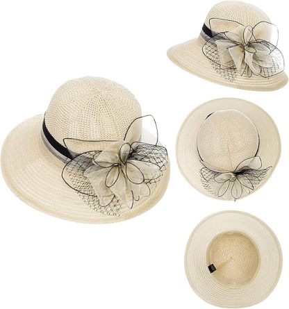 UVカット 帽子 レディース 日よけ 帽子 つば広 小顔効果 花飾り 教会 パーティー 結婚式 二次会 ビーチ 旅行 エレガント 夏 サンハット 折りたたみ 通気