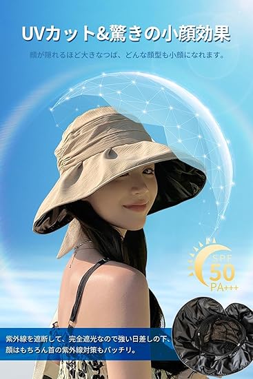 UVカット 帽子 レディース ハット レディース 日焼け防止 つば広 折りたたみ サイズ調節 遮光 遮熱 通気 紫外線対策 日除け帽子 ワイヤー入り あご紐 散歩