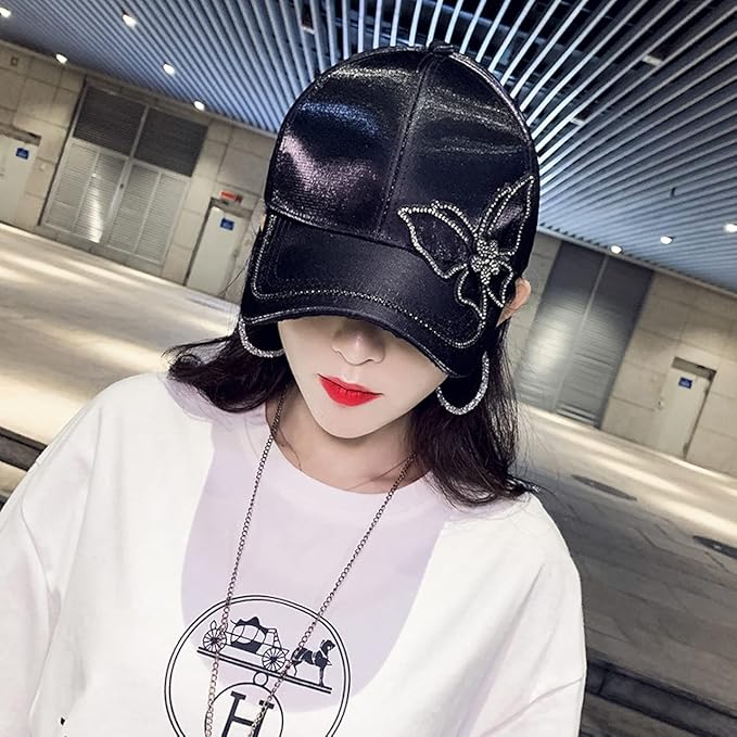レディース サテン キャップ ワンポイント ラインストーン キラキラ かわいい ブラック 帽子 ゴルフ 調整