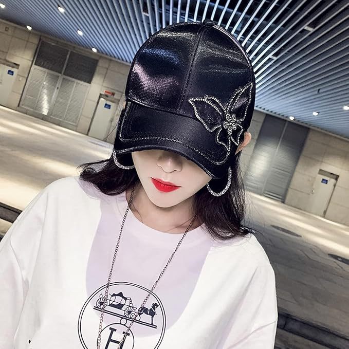 レディース サテン キャップ ワンポイント ラインストーン キラキラ かわいい ブラック 帽子 ゴルフ 調整