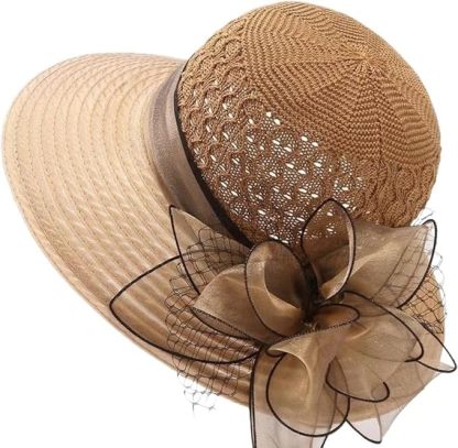 UVカット 帽子 レディース 日よけ 帽子 つば広 小顔効果 花飾り 教会 パーティー 結婚式 二次会 ビーチ 旅行 エレガント 夏 サンハット 折りたたみ 通気