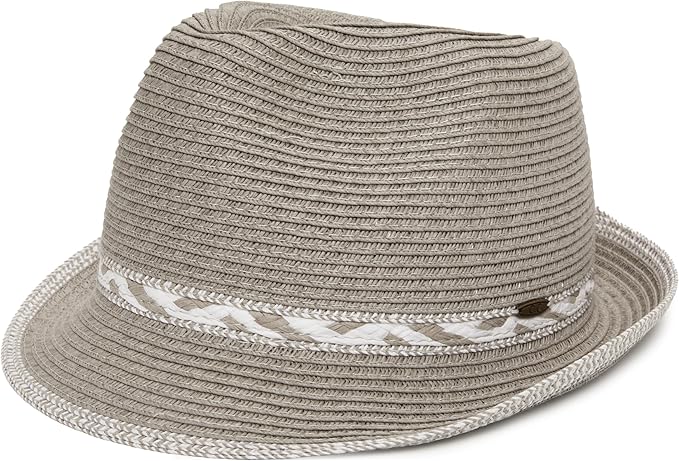 Women's Straw Fedora Sun Hat - UPF 50+ Protection, Short Brim, Stylish Woven Pattern