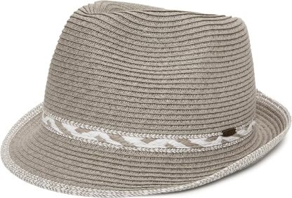 Women's Straw Fedora Sun Hat - UPF 50+ Protection, Short Brim, Stylish Woven Pattern