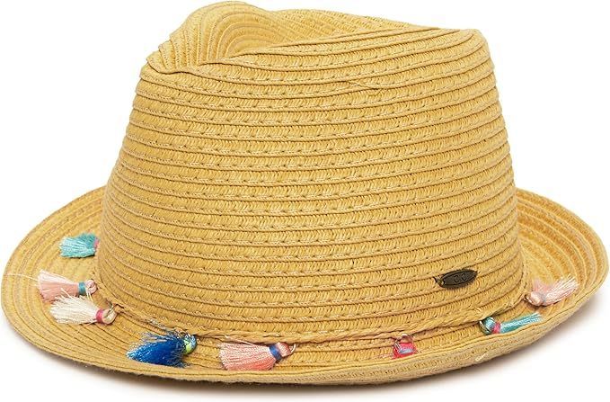 Women's Straw Fedora Sun Hat - UPF 50+ Protection, Short Brim, Stylish Woven Pattern